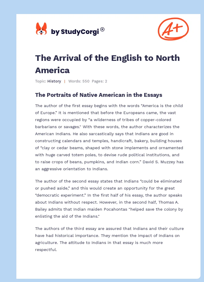 The Arrival of the English to North America. Page 1