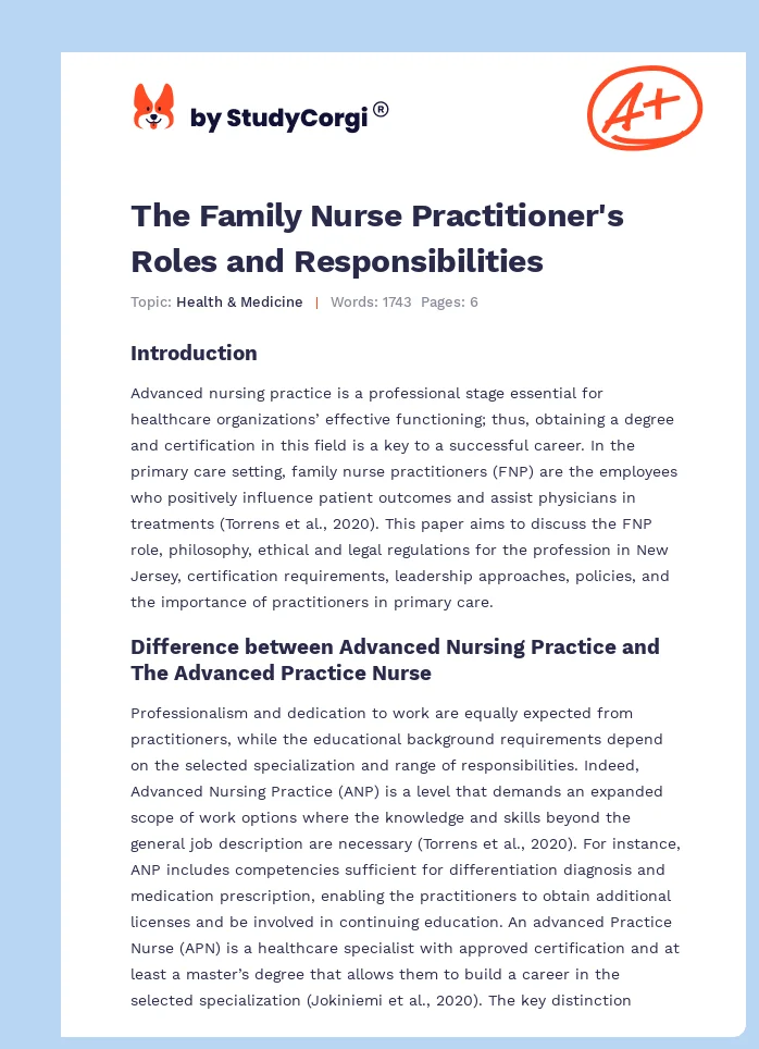 The Family Nurse Practitioner's Roles and Responsibilities. Page 1