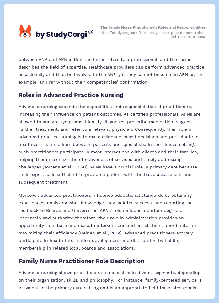 The Family Nurse Practitioner's Roles and Responsibilities. Page 2