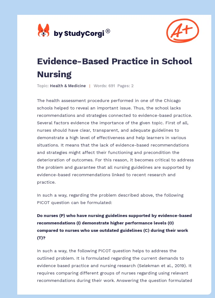 Evidence-Based Practice in School Nursing. Page 1