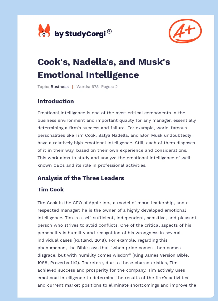 Cook's, Nadella's, and Musk's Emotional Intelligence. Page 1