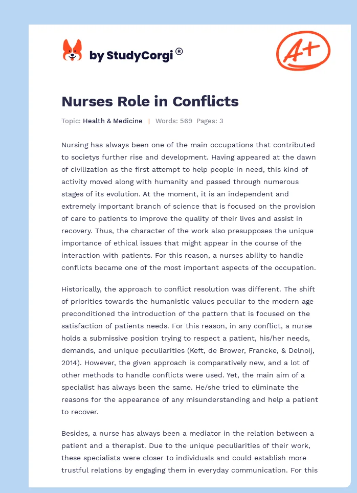 Nurses Role in Conflicts. Page 1