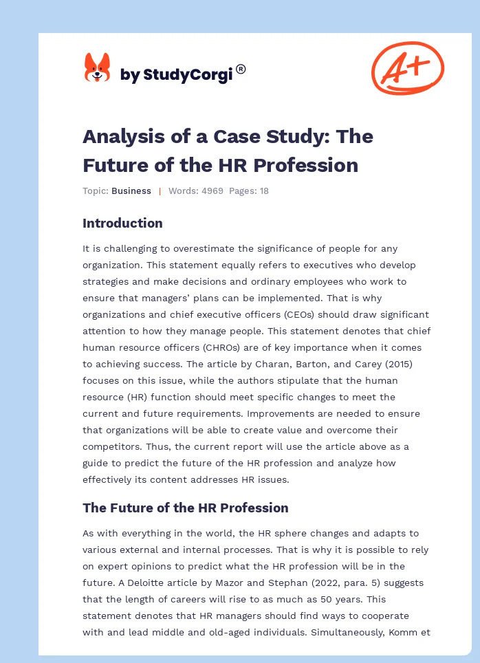 Analysis of a Case Study: The Future of the HR Profession. Page 1