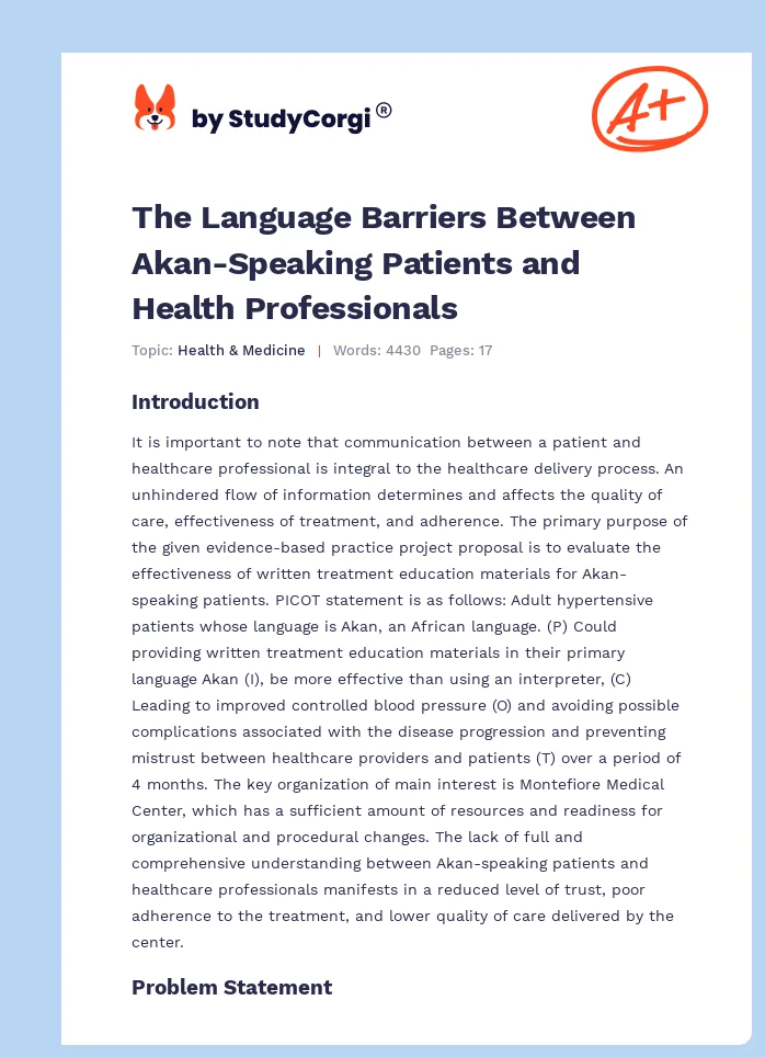 The Language Barriers Between Akan-Speaking Patients and Health Professionals. Page 1
