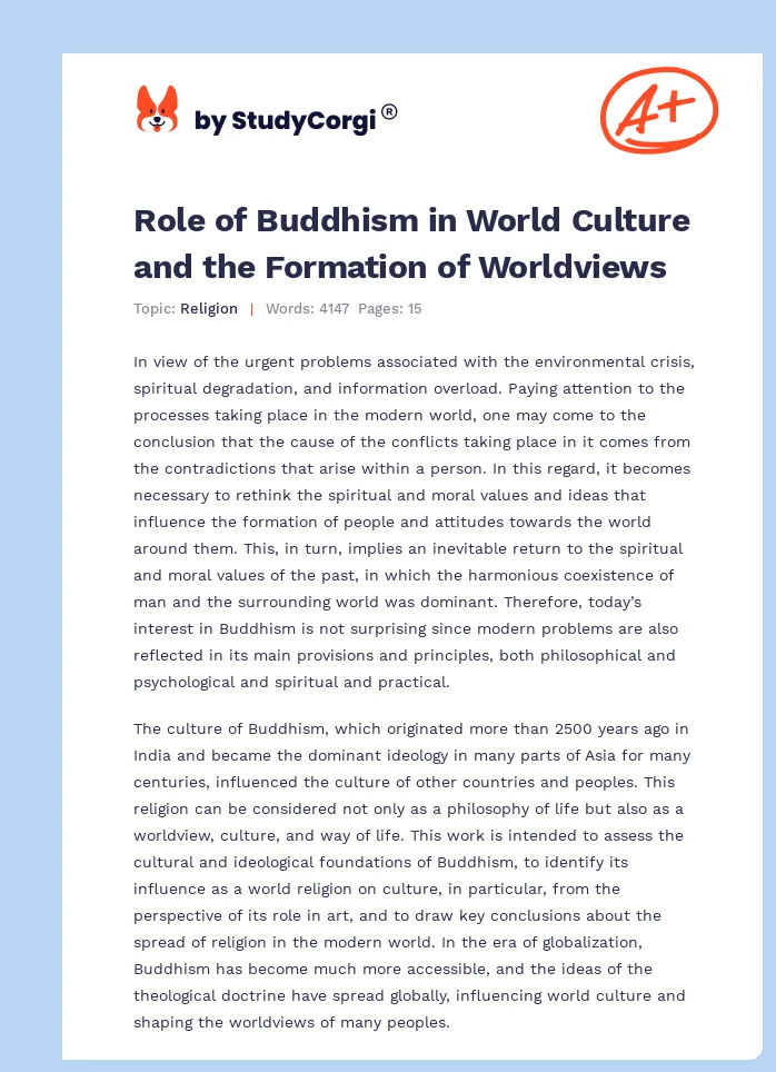 Role of Buddhism in World Culture and the Formation of Worldviews. Page 1