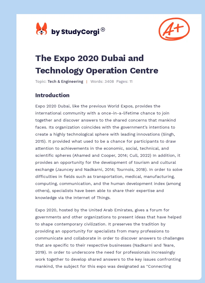 The Expo 2020 Dubai and Technology Operation Centre. Page 1