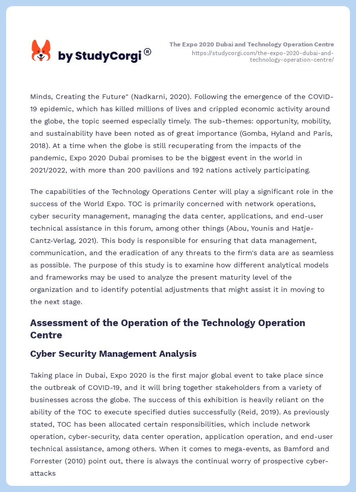The Expo 2020 Dubai and Technology Operation Centre. Page 2