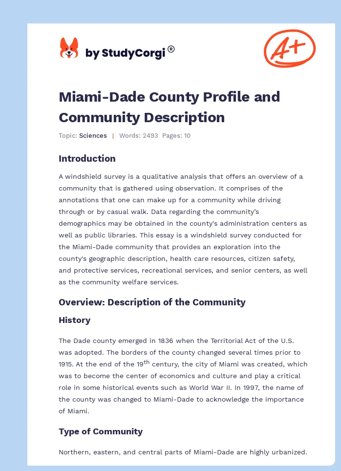 Miami-Dade County Profile and Community Description. Page 1