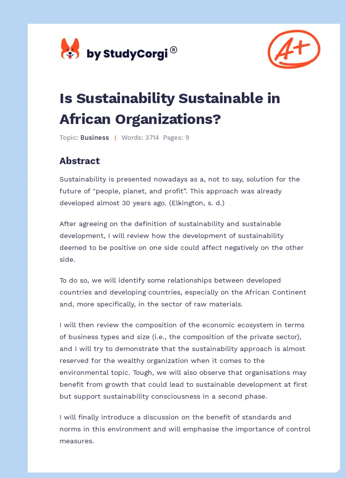 Is Sustainability Sustainable in African Organizations?. Page 1