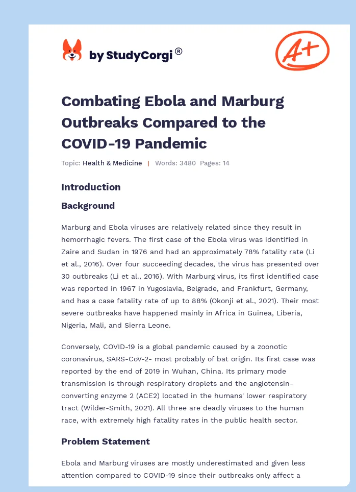 Combating Ebola and Marburg Outbreaks Compared to the COVID-19 Pandemic. Page 1