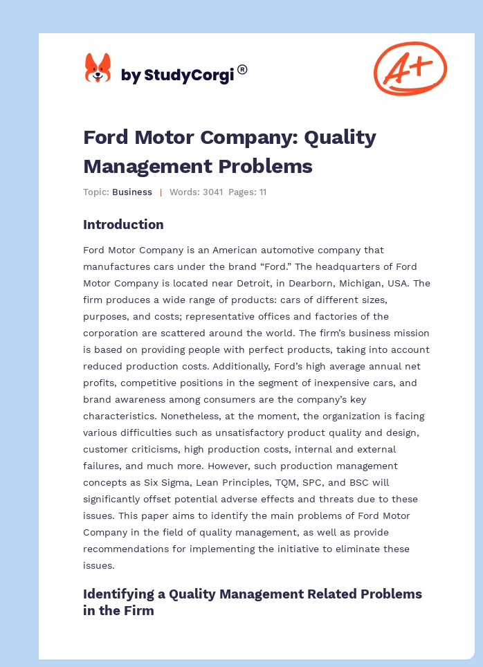 Ford Motor Company: Quality Management Problems. Page 1