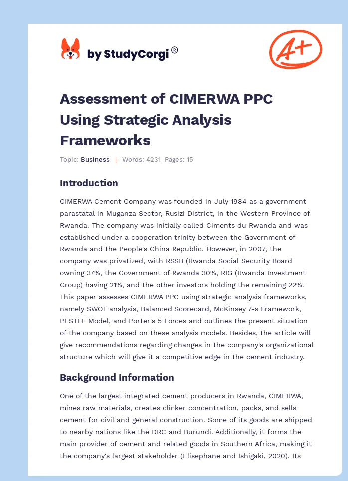 Assessment of CIMERWA PPC Using Strategic Analysis Frameworks. Page 1