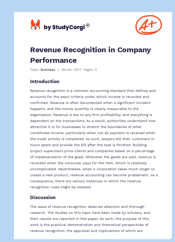 Revenue Recognition in Company Performance. Page 1
