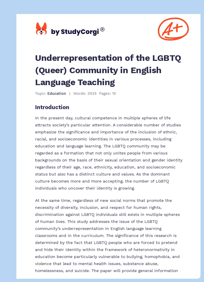 Underrepresentation of the LGBTQ (Queer) Community in English Language Teaching. Page 1