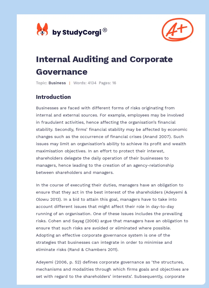 Internal Auditing and Corporate Governance. Page 1