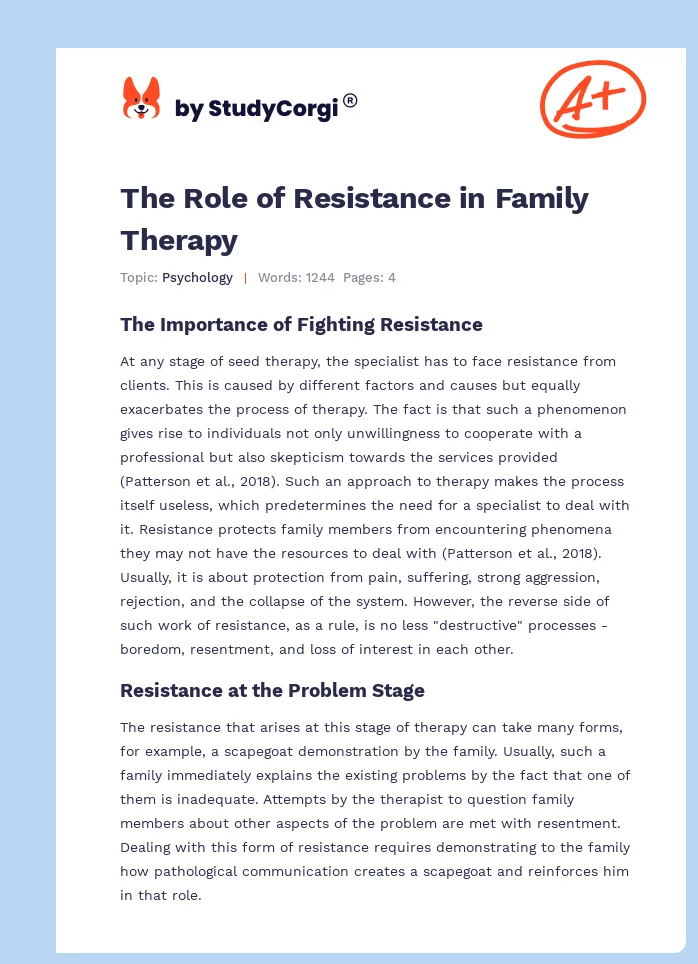 The Role of Resistance in Family Therapy. Page 1