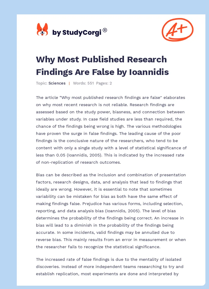 Why Most Published Research Findings Are False by Ioannidis. Page 1