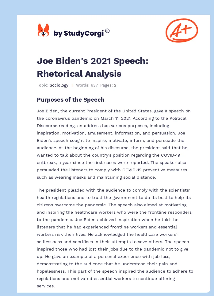 Joe Biden's 2021 Speech: Rhetorical Analysis. Page 1