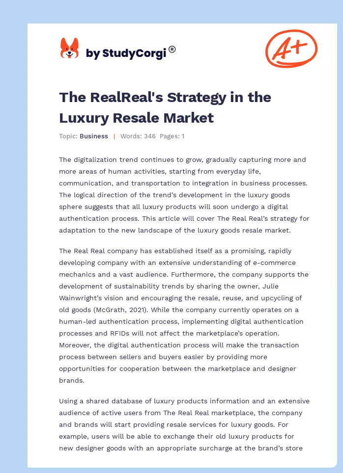 The RealReal's Strategy in the Luxury Resale Market. Page 1