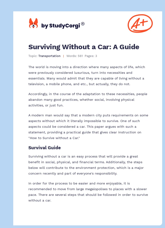 Surviving Without a Car: A Guide. Page 1