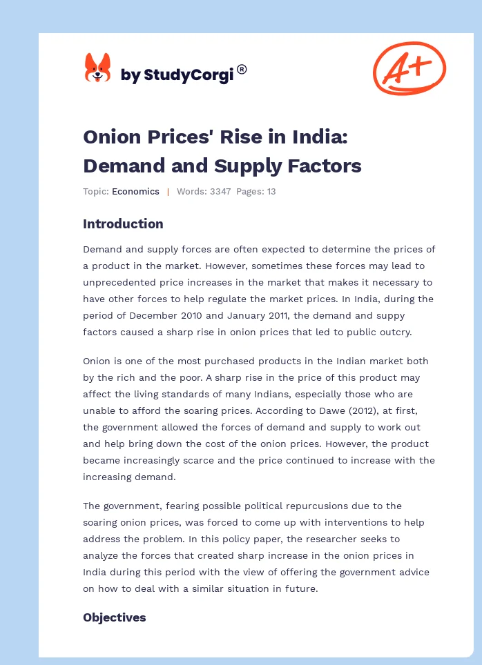Onion Prices' Rise in India: Demand and Supply Factors. Page 1