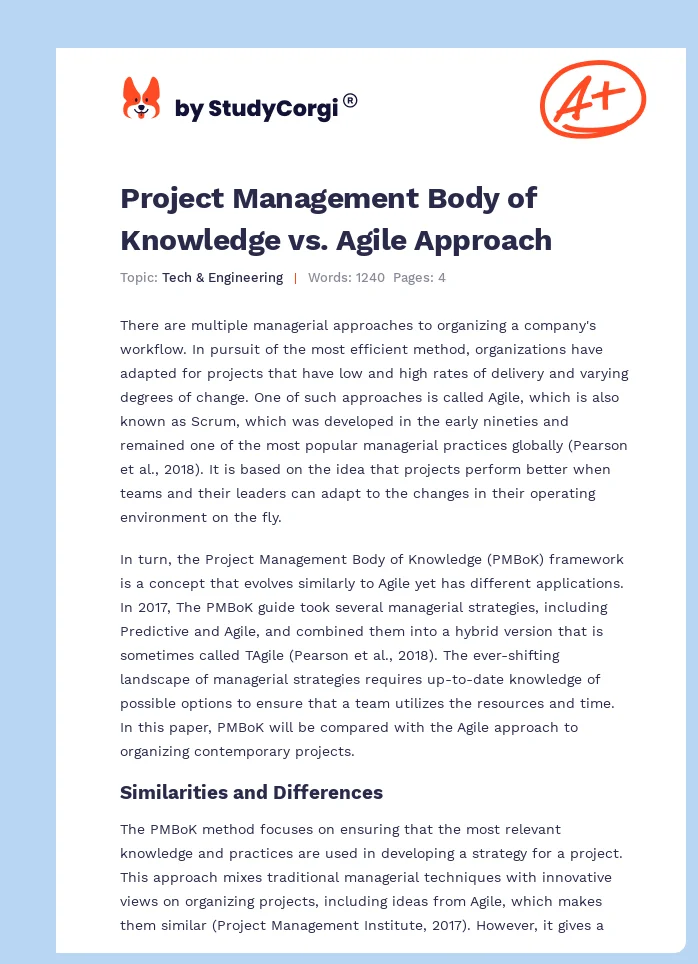 Project Management Body of Knowledge vs. Agile Approach. Page 1
