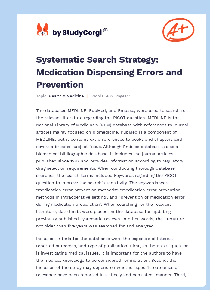 Systematic Search Strategy: Medication Dispensing Errors and Prevention. Page 1