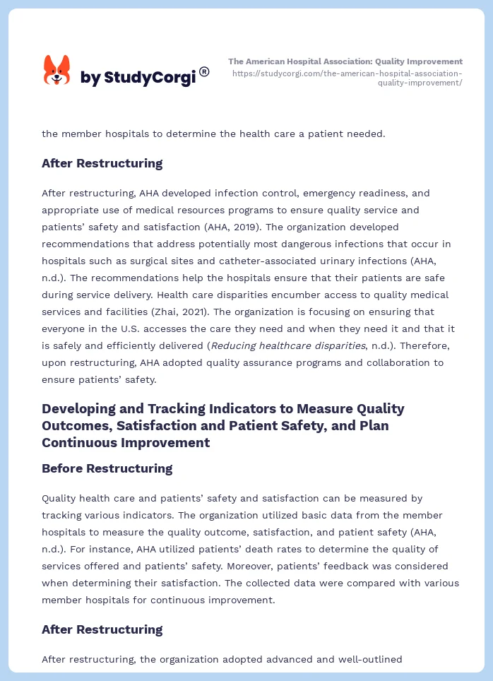 The American Hospital Association: Quality Improvement. Page 2