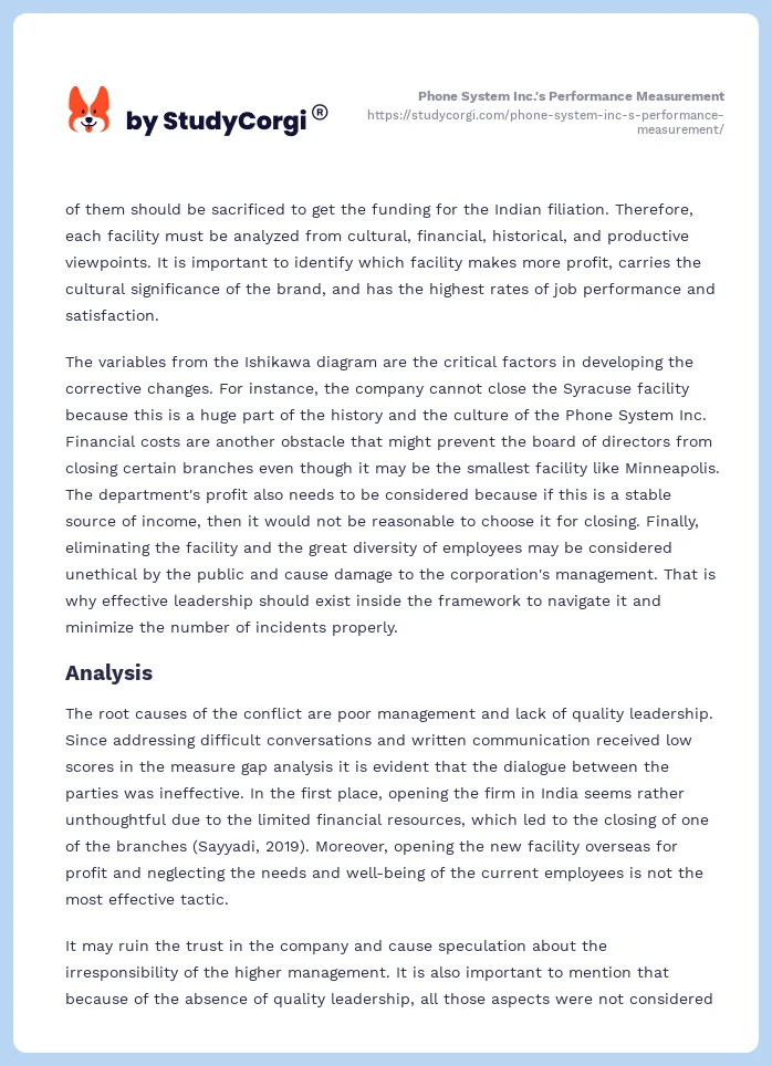 Phone System Inc.'s Performance Measurement. Page 2