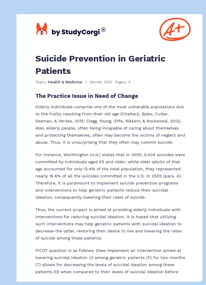 Suicide Prevention in Geriatric Patients. Page 1
