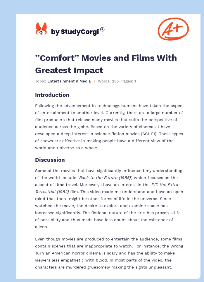 ”Comfort” Movies and Films With Greatest Impact. Page 1