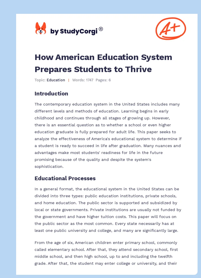 How American Education System Prepares Students to Thrive. Page 1