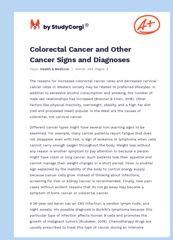 Colorectal Cancer and Other Cancer Signs and Diagnoses. Page 1