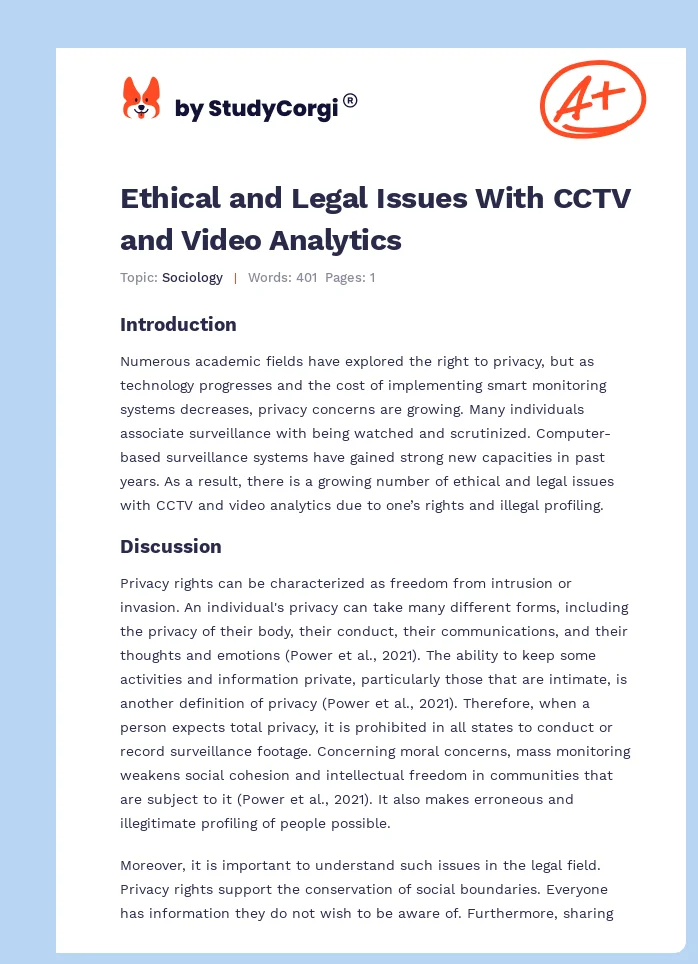 Ethical and Legal Issues With CCTV and Video Analytics. Page 1