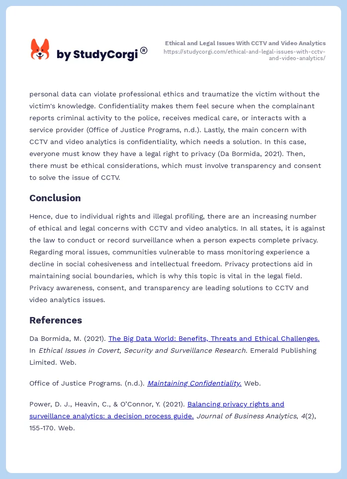 Ethical and Legal Issues With CCTV and Video Analytics. Page 2
