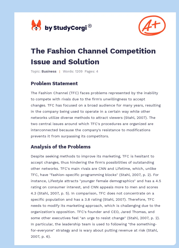 The Fashion Channel Competition Issue and Solution. Page 1