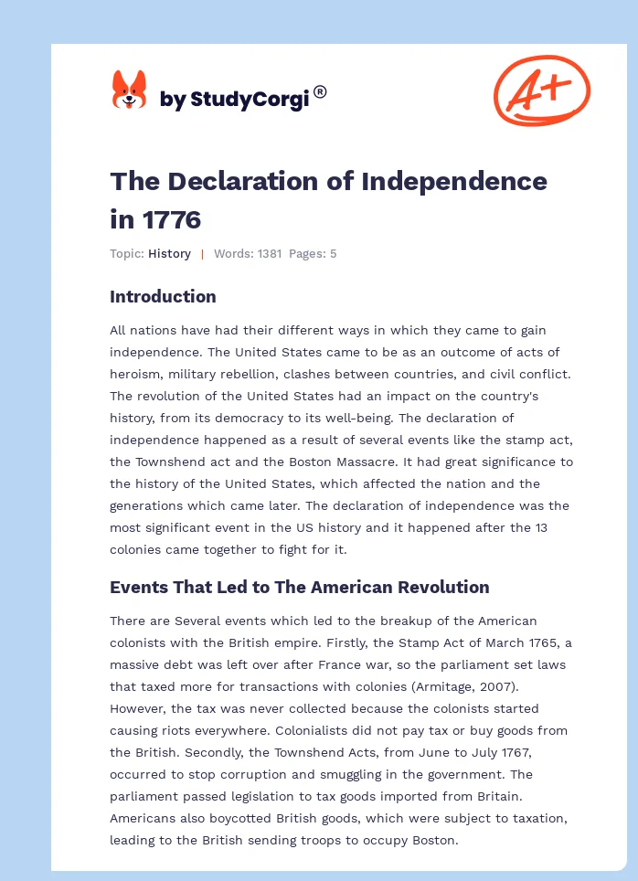 The Declaration of Independence in 1776. Page 1