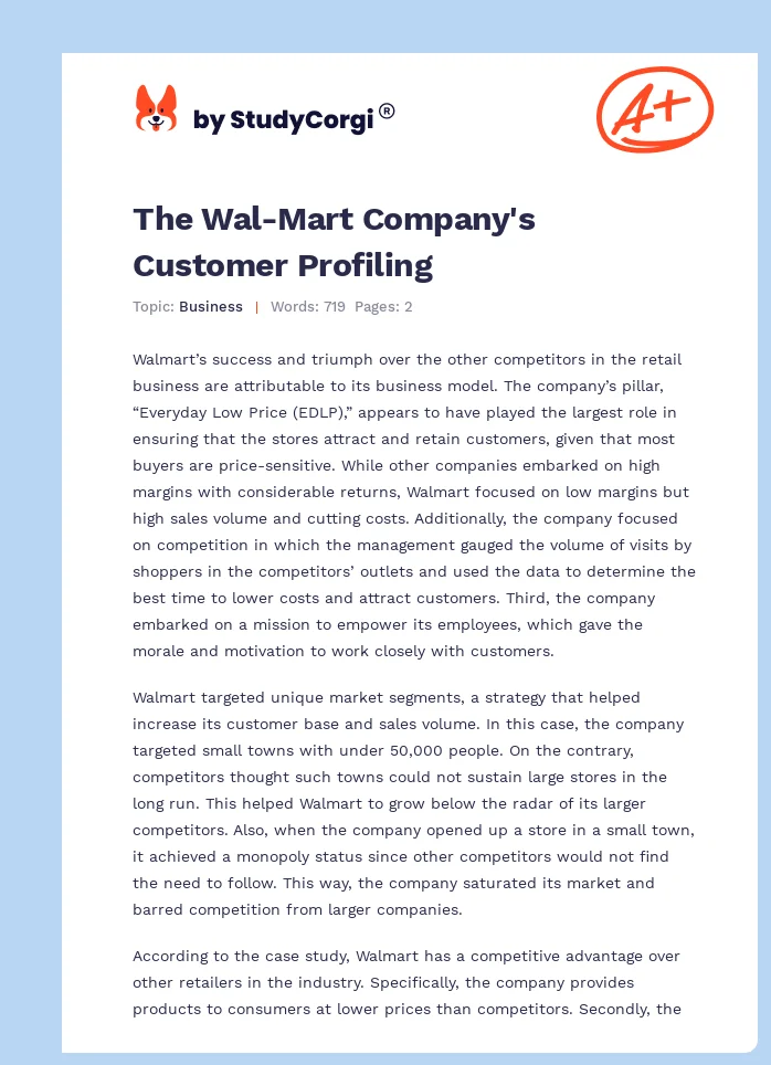 The Wal-Mart Company's Customer Profiling. Page 1