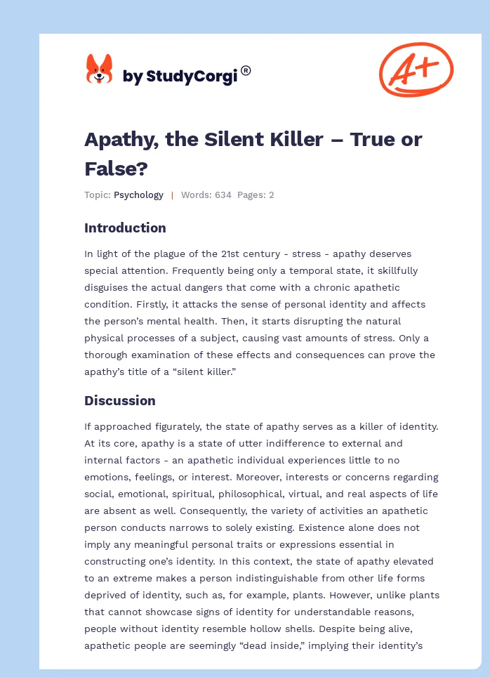 Apathy, the Silent Killer – True or False?. Page 1