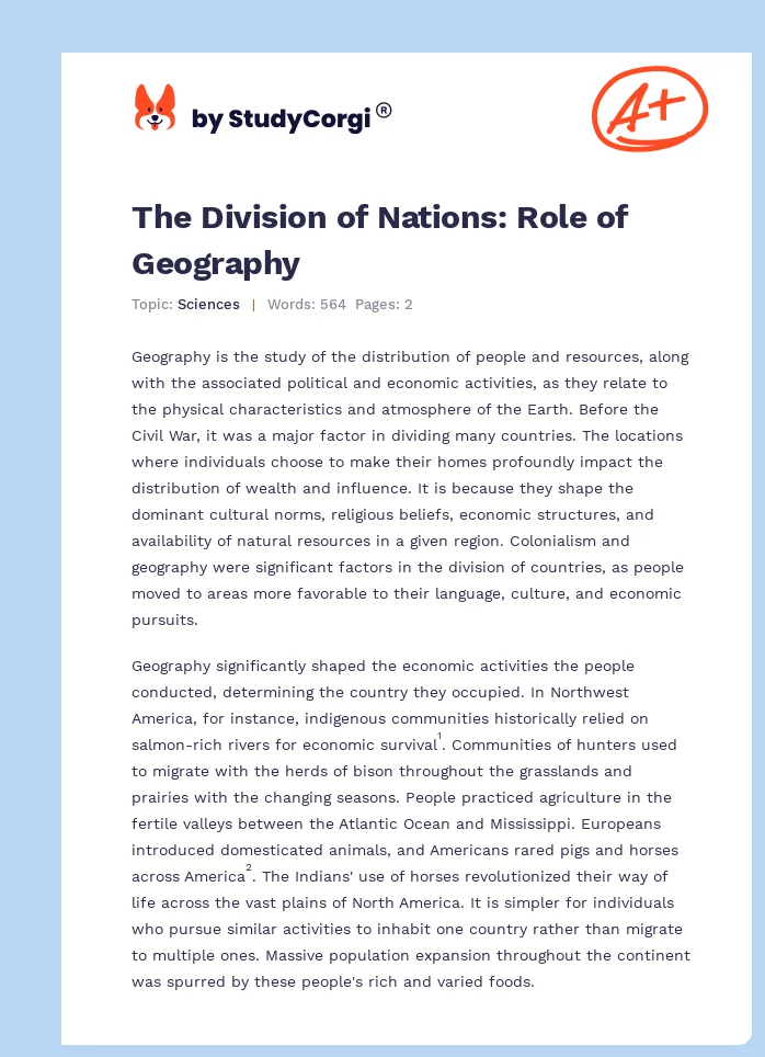 The Division of Nations: Role of Geography. Page 1