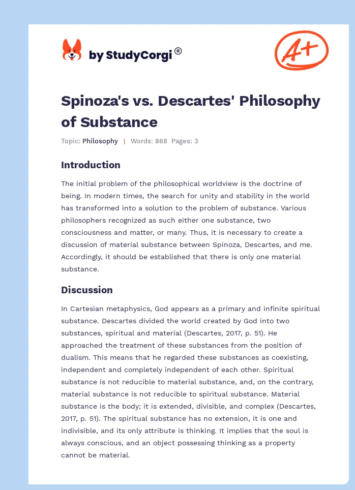 Spinoza's vs. Descartes' Philosophy of Substance. Page 1