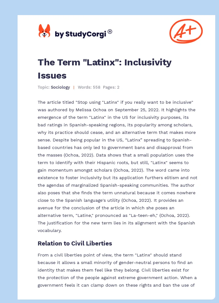 The Term "Latinx": Inclusivity Issues. Page 1
