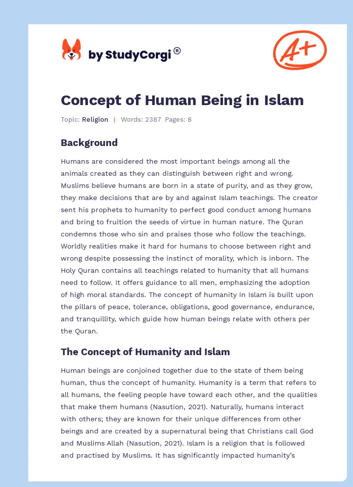 Concept of Human Being in Islam. Page 1