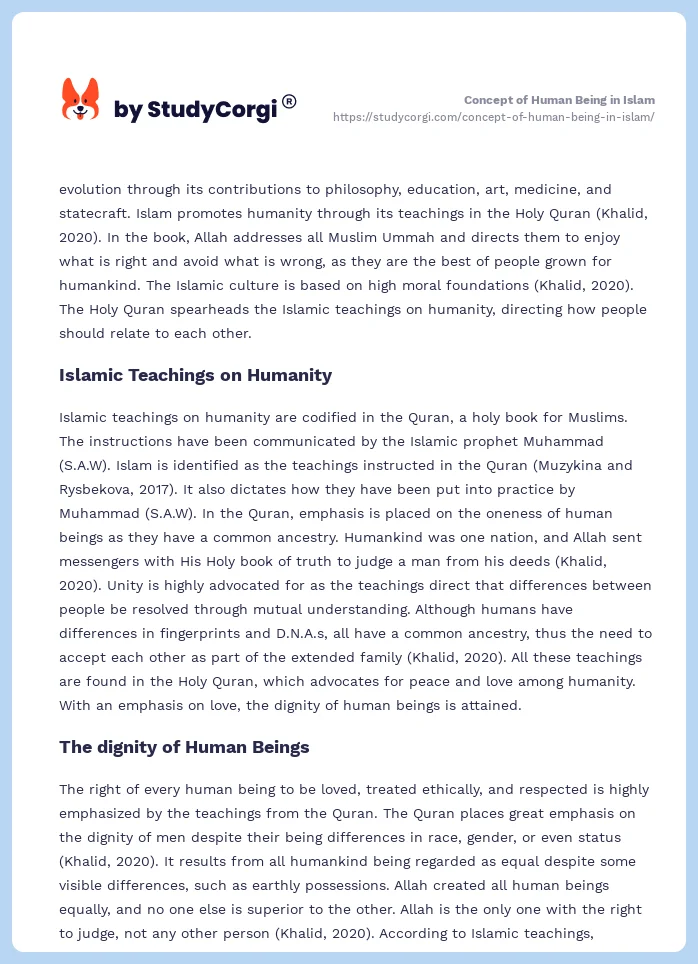 Concept of Human Being in Islam. Page 2