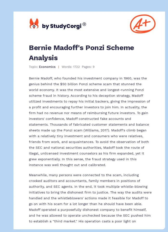 Bernie Madoff's Ponzi Scheme Analysis. Page 1