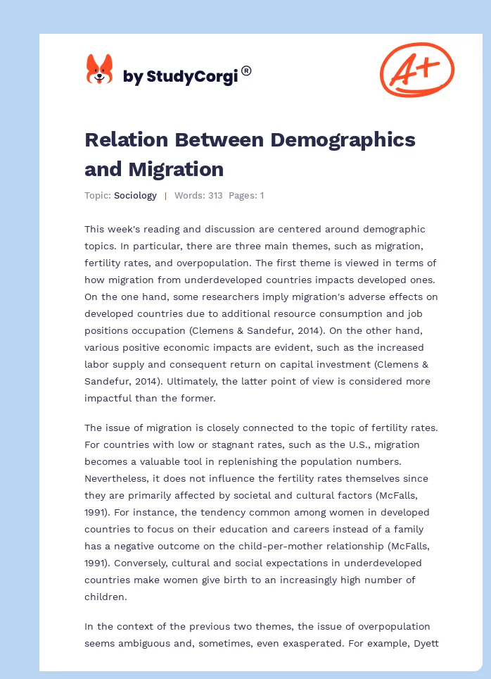 Relation Between Demographics and Migration. Page 1