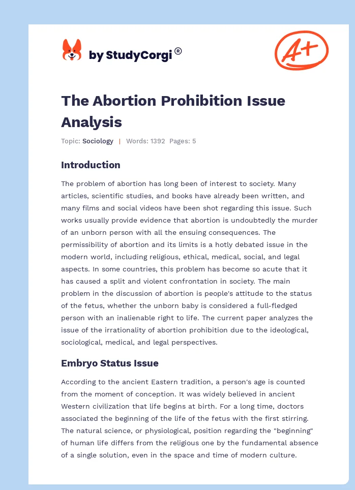 The Abortion Prohibition Issue Analysis. Page 1