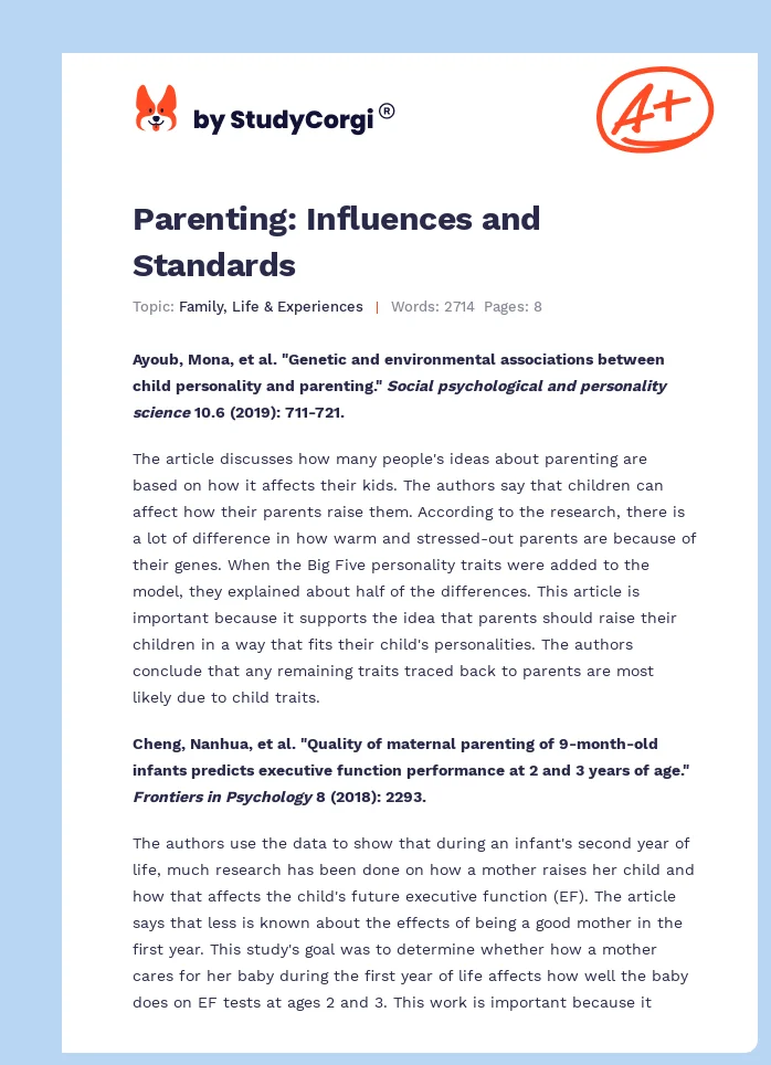 Parenting: Influences and Standards. Page 1