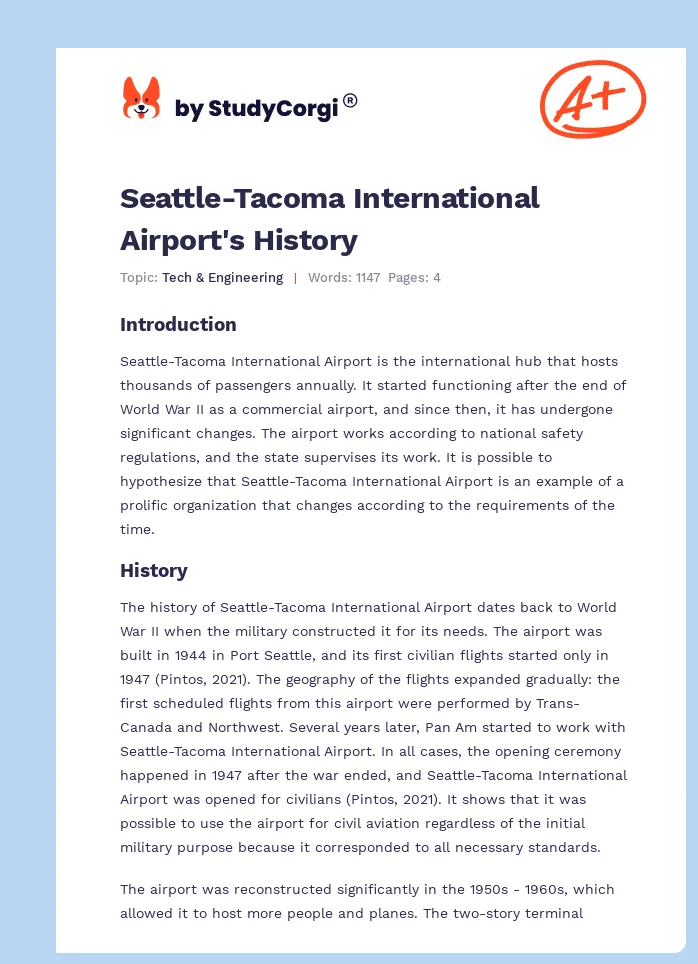 Seattle-Tacoma International Airport's History. Page 1