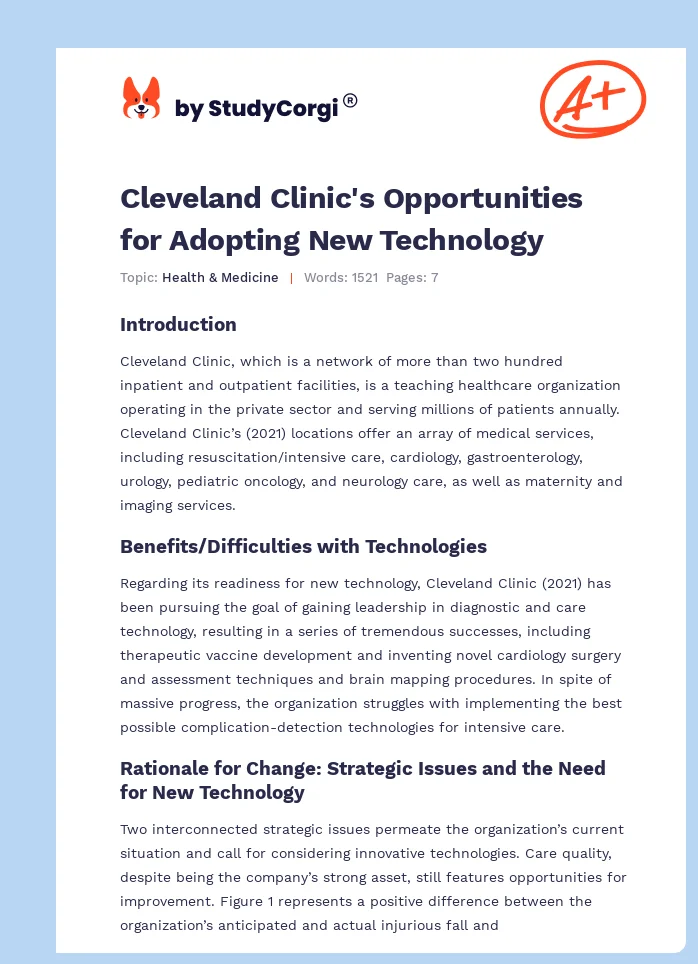 Cleveland Clinic's Opportunities for Adopting New Technology. Page 1